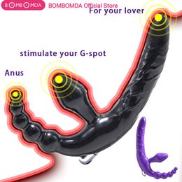 Strapless Strapon Dildo Vibrator 4 in 1 sexy Toys for Adult Double Penetration Anal Plug Beads Vibrators Women Lesbian