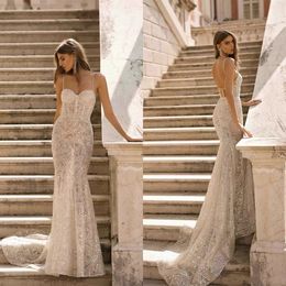 2022 Abiti da sposa a sirena glitterati Spaghetti in pizzo applicati con paillettes in rilievo Backless Illusion Abiti da sposa su misura Abiti da sposa C0609G10