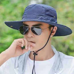 Fashion Summer Bucket Hat Cowboy Men Outdoor Fishing Hiking Beach Hats Mesh Breathable Anti UV Sun Cap Large Wide Brim Delm22