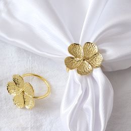 Flower Napkin Rings Serviette Buckle Gold Silver Round Holder White Wedding Hotel Table Dinner D13945b