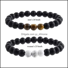 Beaded Strands Bracelets Jewelry Natural Black Tiger Eye Stone Beaded Lovers Energy Charm Valentines Day G Dhny8
