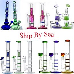 Ship By Sea Thick Glass Bong Hookahs Beecomb Showerhead Percolator Perc Oil Rigs Double Dab Rig 14mm Female Male Joint Water Pipes