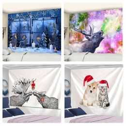 Christmas Animal Carpet Wall Hanging Natural Snow Scene Colorful Art Psychedelic Mysterious Home Decor J220804