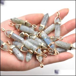 Charms Jewelry Findings Components Natural Stone Opal Shimmerstone Hexagonal Healing Reiki Point Pendants For Dhh4H
