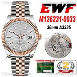 EWF 36mm 126231 A3235 Automatic Mens Watch Two Tone Rose Gold Silver Fluted Dial 904L Steel JubileeSteel Bracelet With Warranty Card Super Edition Timezonewatch R03