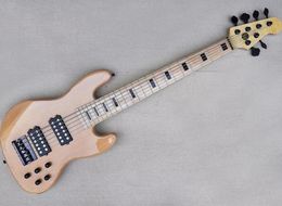Natural Wood Color 6 Strings Electric Bass Guitar with Maple Fingerboard