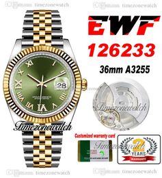 EWF 36 126233 A3235 Automatic Mens Watch Two Tone Yellow Gold Green Roman Diamond 904L Steel JubileeSteel Bracelet Same Serial Card Super Edition Timezonewatch R01