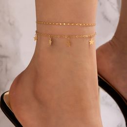 Bohemian Simple Gold Star Tassel Foot Chain Alloy Adjustable Anklets Beach Party Jewelry 2pcs/set for Women Accessories