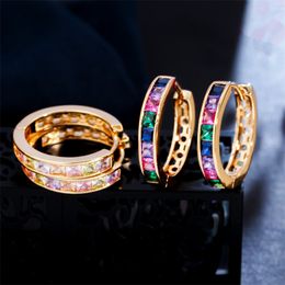 Fashion hip hop Jewellery hoop earring Colourful AAA cubic zirconia copper 18K gold earrings for woman Party Diamond Earring Circle South American Valentine's Day Gift