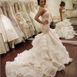 Elegant Lace Mermaid Wedding Dresses Sweetheart sleeveless Ball Gowns Applique Vestido De Noiva Beads Plus size Bridal Gowns