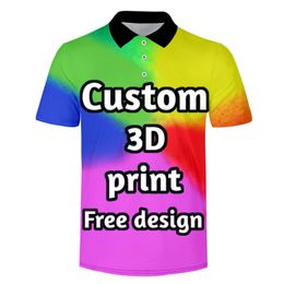 3D Print Men Polo Shirt Casual Short Sleeve Personal Company Full body print Personalised Custom oversized tshirt wholesale 220704