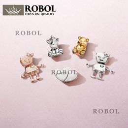 Fit Original Pandora Charm 925 Bracelet Fashion Rose Gold and Silver Robot Beads 925 Sterling Silver charms set Pendant DIY Fine Beads Jewelry T1961