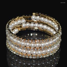 elegant bracelets for women Canada - Bangle Elegant Crystal Imitation Pearl Cuff Bracelets Multilayer Rhinestone & Bangles For Women Bridal Jewelry Silver ColorBangle Raym22