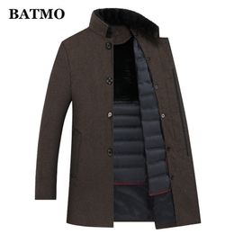 BATMO arrival winter 90 white duck down liner thicked wool trench coat men s jacket warm 8866 LJ201106
