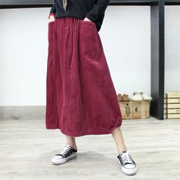 Chic Pocket Solid Colour Corduroy Vintage Bud Skirt Mori Girl 2018 Autumn Winter T190827