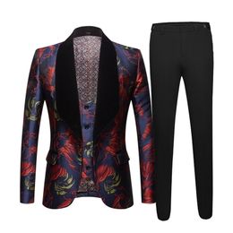 Mens jacquard Blackcollar Suit Men Slim Fit Single Button 3 Piece SuitMen Wedding Groom Tuxedo Suits Costumes 201106