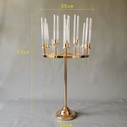 decoration 10pcs 9 Heads Metal Candles stick long tapers candle Wedding Party Table Centre pieces Flower vase Party imake302