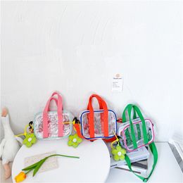 Ins girls transparency handbags sweet flower one shoulder children clear crystal swimming bag snacks toys decorative bags F1186
