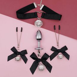sexyy Adjustable Bow Butterfly Small Bell Nipple Clamp Anal Plug sexy Chain Adult Product For Couples