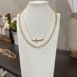 Pendant Necklaces Trendy Gold Color Horizontal Cross Lion Charm Layered Chunky Linked Necklace For Women Girl Unisex Elegant Unique JewelryP