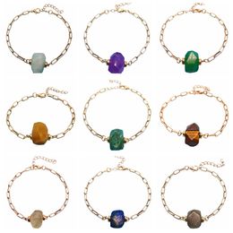 Women Agate Beads Chain Bracelet Diffuse Energy Healing Chakra Yoga Cuff Raw Tumbled Gemstone Bangle Rough Original Stone Couple Jewellery