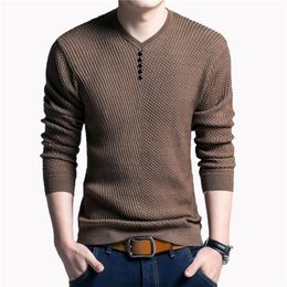 TFETTERS Men Sweater Casual V-Neck Pullover Men Spring Autumn Slim Sweaters Long Sleeve Mens Sweater Knitted Shirt Homme 201221