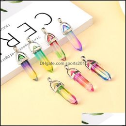 Arts And Crafts Arts Gifts Home Garden Colorf Rainbow Glass Charms Hexagon Prism Pillar Pendants For Jewellery Making Diy Dhdbr