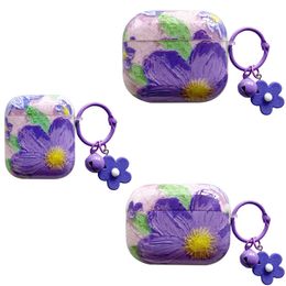 Relief Purple Oil Painting Flower Cases For Airpods Pro Pro2 3 1 2 Ear Fashion IMD Soft TPU Air Pod Airpod Pro 3gen Phone Earphone Accessories Protector Cover Skin