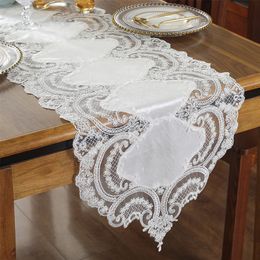 Proud Rose Luxury Lace Table Runner cloth TV Cabinet Cover Cloth Embroidered Coffee Flag Wedding Decor White 220615