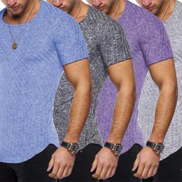 -Мужские футболки с твердым цветом с коротким рукавом футболка летние круглые полоса