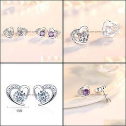 amethyst heart earrings UK - Stud Earrings Jewelry 925 Sterling Sier High Quality Woman Fashion New Heart-Shaped Amethyst Zircon Earring Drop Delivery 2021 R9Z54