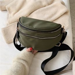 DHL30pcs Waist Bags Women PU Plain Large Capacity Double Zipper Solid Fanny Packs