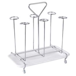 Hot Metal Glass Cup Rack Water Mug Draining Organiser Cup Drying Stand Dryer Cleaning Feeding Cups Stand Holder - Square Shape T200506