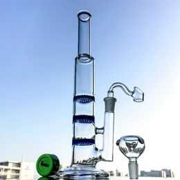 packs Tall Straight Tube Triple BeecombPerc Hookahs Glass Bong Heady Dab Oil Rigs Colourful Glass Water Pipes Kits Blue Green Clear With Bowl Banger