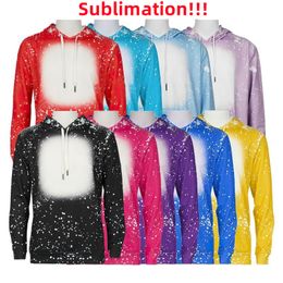 Sublimation Bleached Hoodies Bleaching Hooded Sweatshirt for Women Men Letter Print Long Sleeve Shirts for DIY Polyester