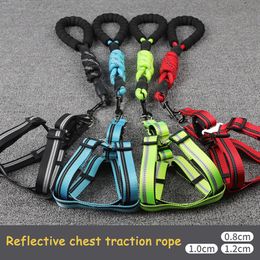 1 PC Pet Night Safety EVA Reflective Traction Rope Dog Chest Strap Leash Set Cool Dog Collars Suit Full Length 120 cm 201101