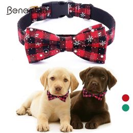 Benepaw Christmas Snowflake Plaid Bow Tie Collar For Small Meidum Big Dogs Fashion Removable Cotton Puppy Pet Cats Y200515