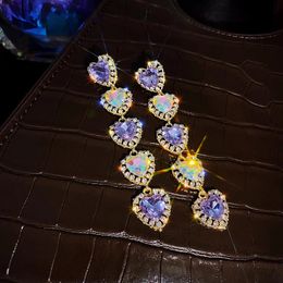 Dangle & Chandelier 2022 New Korean Shiny Crystal Colourful Flower Heart Long Earrings For Ladies Long Tassel Earrings Pendientes Jewellery Gifts