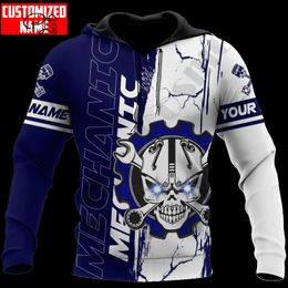 PLstar Cosmos 3DPrinted est Mechanic Skull Custom Name Unique Funny Hrajuku Streetwear Unisex Casual Hoodies Zip Sweatshirt 1 220714gx