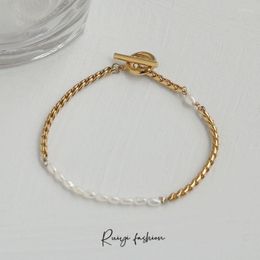 Gold Copper Bracelet Natural Pearl Chain OT Buckle Female Design Sense Ins Fashion Retro Heavy Industry Charm Bracelets
