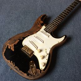 High quality Black relic-Electric Guitar,Alder body and maple neck,Handmade cultural relics electric guitar