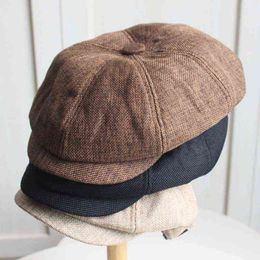 Vintage Men Casual Newspaper Seller Hat And Autumn Retro British Painters Beret Hat Wild Casual Hats Unisex Wild Octagonal Cap J220722