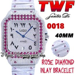 TWF tw0018 Japan Miyota Automatic Mens Watch Rose Big Diamonds Bezel Fully Iced Out Diamond Dial Arabic Markers Stainless Bracelet Super Edition eternity Watches