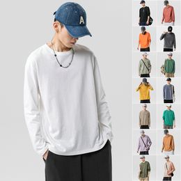 13 Colours Autumn Casual Men's T Shirt Fashion O-Neck Solid Colour Long Sleeve Men and Women Basic Cotton Top Tees 5XL