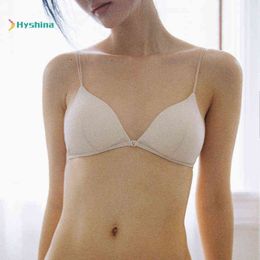 Thin Shoulder Bra Underwear Thin French Triangle Cup Traceless Girl Front Button Back Bralette Sexy T220726