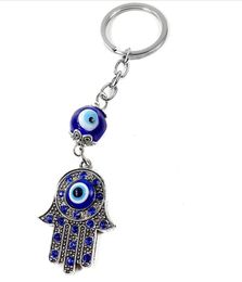 Evil Eye Silver Hamsa Keychain Hand Fatima Protection Charm Key holder Good Luck Keychain Amulet Fashion gifts for familes or friends