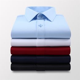 Summer Mens Slim Solid Colour Short Sleeve Shirt Business Casual White Shirt Male Brand Large Size 5XL 6XL 7XL Classic Style 220527