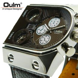 Brand Oulm Watch Quartz Sports Men Leather Strap Watches Fashion Male Military Wristwatch Running Cool Relojioes Clock Masculino