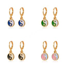 Vintage Colourful Dripping Gossip Earrings Simple Retro Yin Yang Tai Chi Dangle Earrings For Women Girls Fashion Jewellery