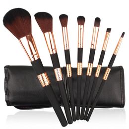 7pcs Professional Makeup Brush Kit Black Gold Face Powder Foundation Concealer Eyeshadow Eyeliner Cosmetic Brushes Tool with PU Bag W220420